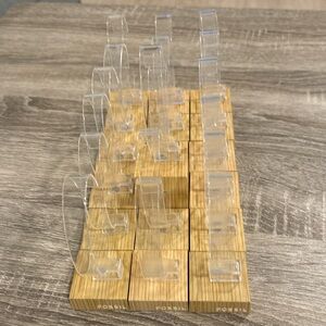 19 Fossil Clear Acrylic Watch Display Stands with Bamboo Bases - Clear & Natural